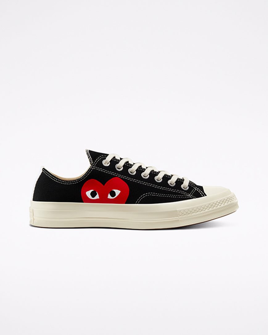 Men\'s Converse x Comme des Garçons PLAY Chuck 70 Low Top Shoes Black / White / Red | AU 16E45F